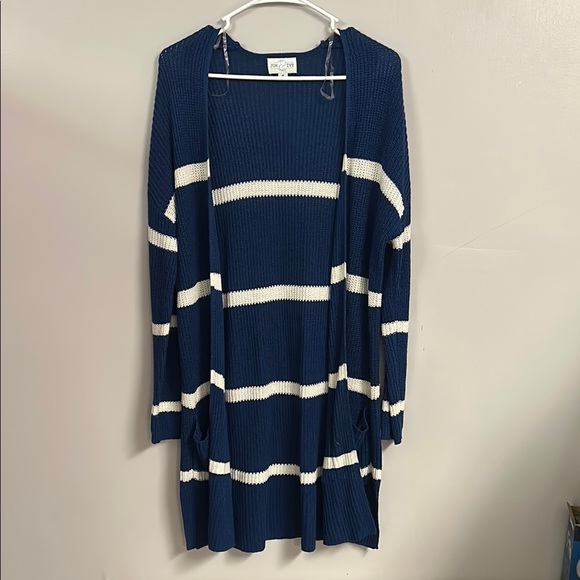 Navy and White Striped Women's Sweater - Picture 1 of 4